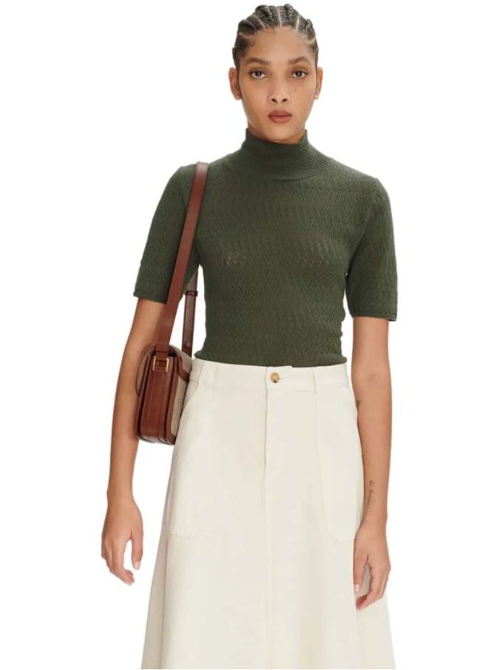 A.P.C. WISTERIA SHORT SLEEVE SWEATER IN KHAKI SIZE SMALL